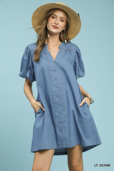 Umgee Chambray Puff Sleeve Dress