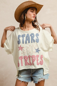 BiBi Mix And Match Stars And Stripes Patchwork Short Sleeve T-Shirt