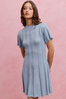 SO ME Wide Rib Short Sleeves Sweater Knit Mini Dress