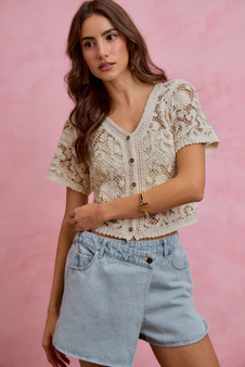 SO ME Floral Crochet Lace Button Down Cardigan