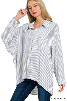 Zenana Woven Stripe Button Down Shirt