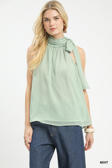 Umgee Halter Tie Neck Sleeveless Chiffon Top