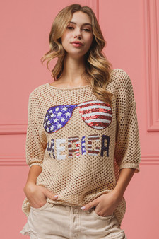 BiBi Sequin American Flag Sunglasses Knit Cover Up