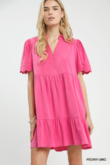 Umgee Linen Tiered Babydoll Dress with Scalloped Sleeves