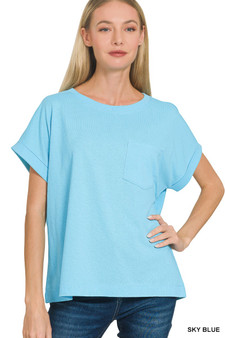 Zenana Cuffed Front Pocket Short Sleeve Tee