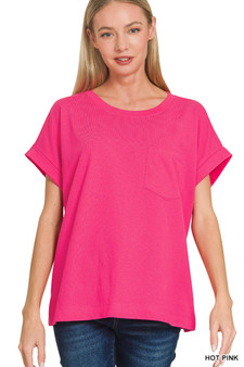 Zenana Cuffed Front Pocket Short Sleeve Tee
