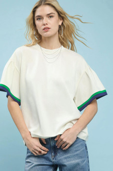 Umgee Contrast Trim Bell Sleeve Top