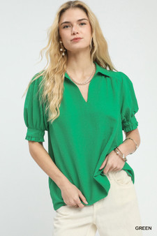 Umgee Seersucker Puff Sleeve Blouse