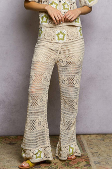 POL Openwork Crochet Flare Pants with Contrast Star