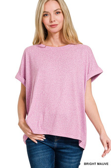 Zenana Soft Melange Hacci Short Sleeve Round Neck Top