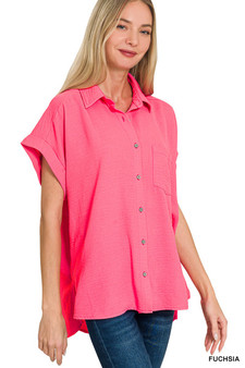 Zenana Woven Airflow Button Down Shirt
