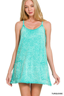 Zenana Acid Washed Mini Dress With Built-in Romper Liner
