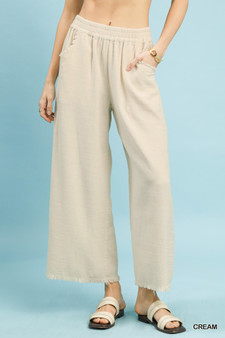 Umgee Frayed Hem Wide Leg Pants