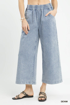 Umgee Stone Wash Stripe Wide-Leg Pants