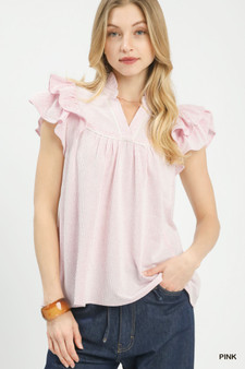 Umgee Ruffled Sleeve Textured Blouse
