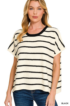 Zenana Striped Oversize Sweater Top