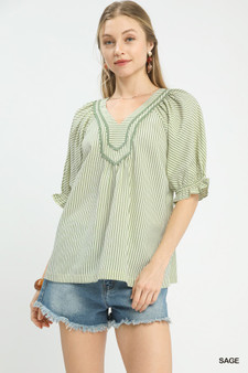 Umgee Stripe V-Neck Blouse
