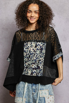 POL Floral Patchwork Lace Accent Blouse