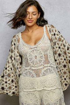 POL Open Front Floral Pattern Crochet Cardigan