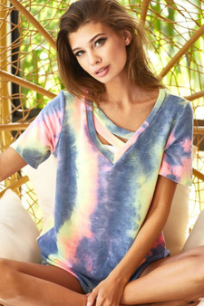 BiBi Tie Dye Terry V Neck Top With Double Strap