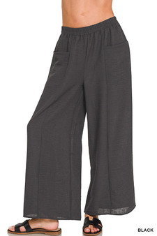 Zenana Woven Airflow Elastic Waistband Pants