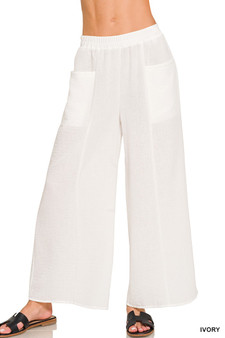 Zenana Woven Airflow Elastic Waistband Pants