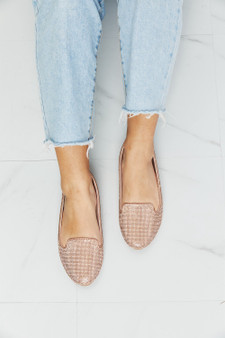 Forever Link Rhinestone Round Toe Flats in Rose Gold