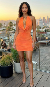 Mini Dress,Draped Cowl Neck,Necklace​