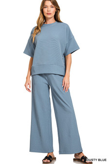 Zenana Ribbed Round Neck Tee & Pants Set