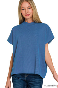 Zenana Viscose Mock Neck Short Sleeve Boxy Sweater