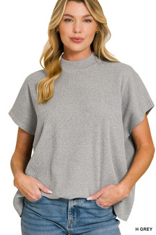 Zenana Viscose Mock Neck Short Sleeve Boxy Sweater