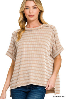Zenana Raised Rib Striped Exposed Seam Top