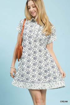 Umgee Border Print Belted Shirt Dress