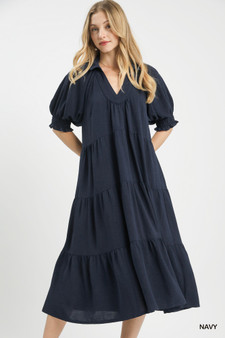 Umgee Solid Tiered Midi Dress