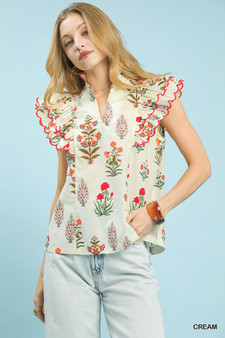 Umgee Block Floral Print Top