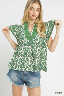 Umgee Abstract Print Short Sleeve Blouse