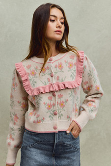 SO ME Flower With Ruffle Detailing Sweater Cardigan