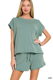 Zenana Raised Rib Cap Sleeve Top & Shorts Set