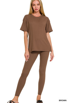 Zenana Full Size Brushed Dty Microfiber Short Sleeve Top and Pants Loungewear Set Plus Size