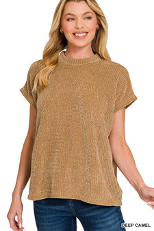 Zenana Chenille Waffle Cap Sleeve Sweater
