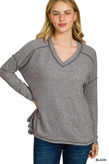 Zenana Soft Melange Hacci Exposed Seam Hi-low Tee