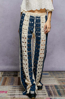 POL Openwork Wide Leg Pants with Stripe Detail