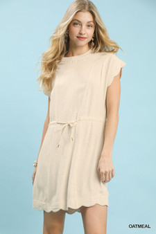 Umgee Linen Blend Scallop Hem Mini Dress