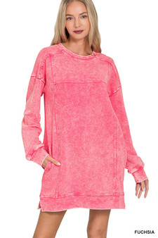 Zenana French Terry Acid Washed Dress with Pockets