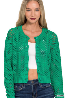 Zenana Button Down Lightweight Crochet Cardigan Sweater