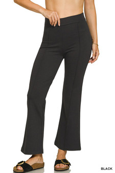 Zenana Heavy Ponte Elastic Waistband Pintuck Pants