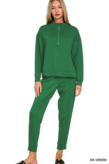 Zenana Scuba Half Zip Pullover and Jogger Set