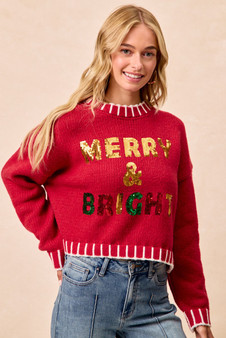 BiBi Christmas Theme Sequin Lattering Sweater