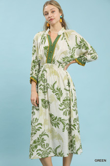 Umgee Tropical Print Button Detail Midi Dress