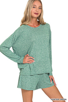 Zenana Soft Melange Long Sleeve Tee and Shorts Set